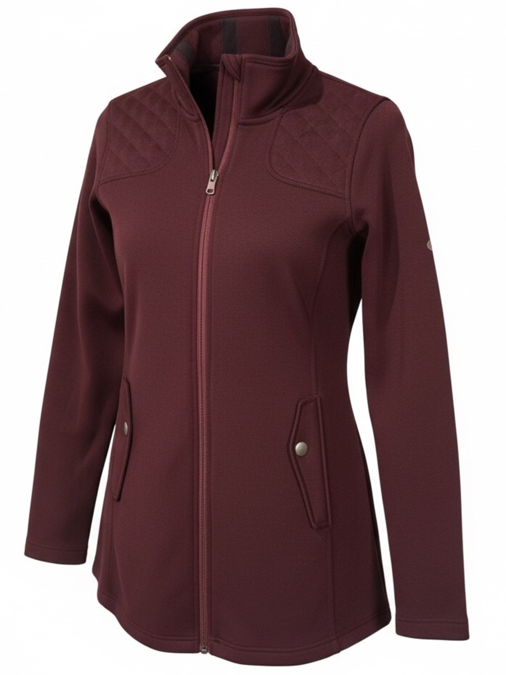 Eddie Bauer Small Red Burgundy Fall Zip Up Sweater Jacket Quilted Elbow Patches